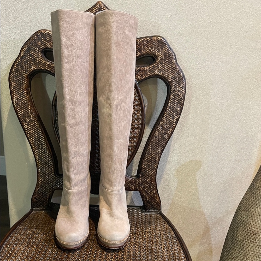 Over-the-Knee Suede Boots in Light Beige